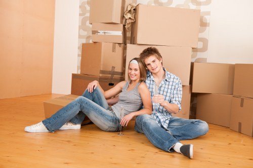 Sidcup business relocation support with labelled boxes and office items