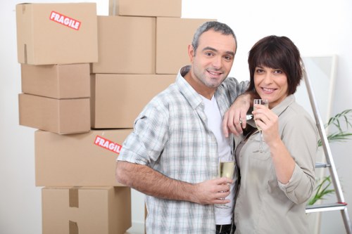 Packed office equipment ready for local relocation in Sidcup